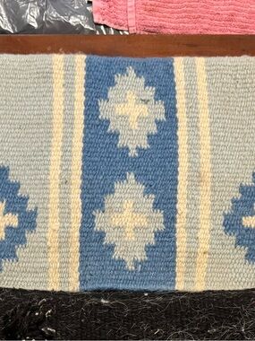 Handwoven Blue and Cream Saddle blanket